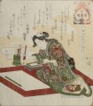Mujer preparándose para la primera caligrafía del año kakizome 1824 Totoya Hokkei Japonés